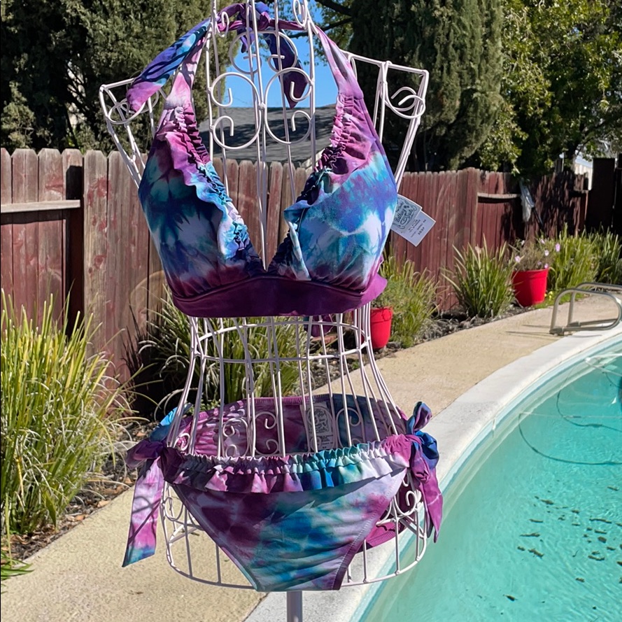 Lucky Brand Tie Dye Bikini Xs Top Sm Bottom PurBl